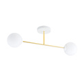 Small ceiling lamp white with brass and white glass bulbs 2x E14