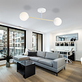 Small ceiling lamp white with brass and white glass bulbs 2x E14