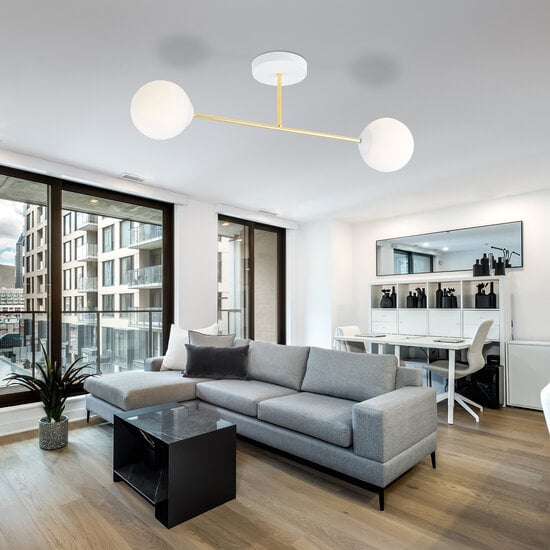 Emibig Emibig Small ceiling lamp white with brass and white glass bulbs 2x E14 - Ideal accent lighting for any space