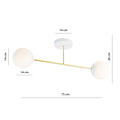 Small ceiling lamp white with brass and white glass bulbs 2x E14