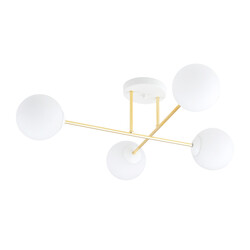 Emibig 4 lampes E14 plafonnier élégant en laiton avec ampoules en verre blanc et dépoli