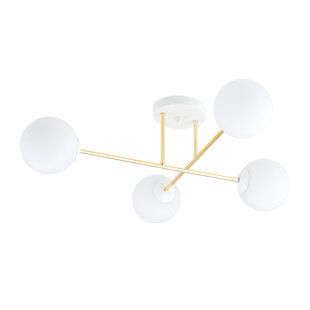 4 lampes E14 plafonnier élégant en laiton avec ampoules en verre blanc et dépoli