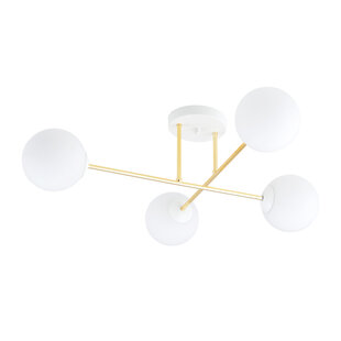 Emibig 4 lampes E14 plafonnier élégant en laiton avec ampoules en verre blanc et dépoli