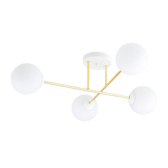 Emibig Emibig 4 lampes E14 plafonnier élégant en laiton avec ampoules en verre blanc et dépoli - Éclairage parfait pour chaque espace