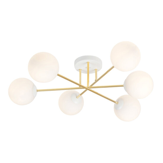 Large ceiling lamp with 6 white glass balls E14