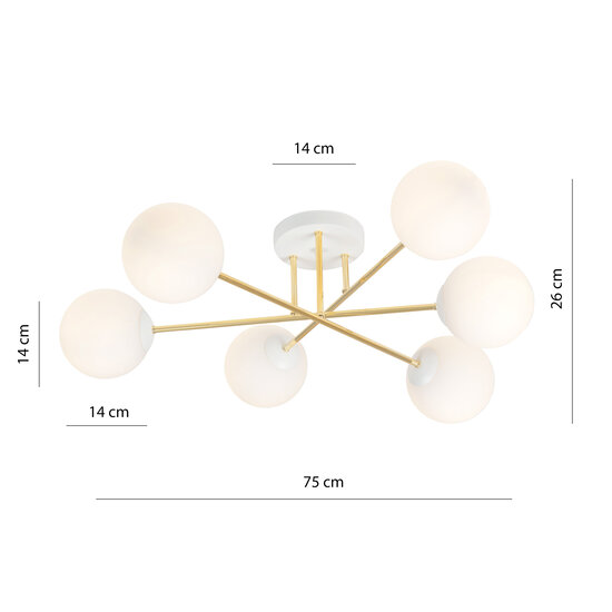 Large ceiling lamp with 6 white glass balls E14
