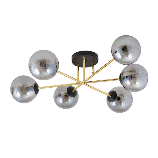 Large ceiling lamp with 6 fumed glass balls E14