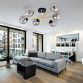Large ceiling lamp with 6 fumed glass balls E14