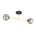 Emibig Emibig Petite lampe de plafond noire avec ampoules en laiton et verre fumé 2x E14 - Éclairage élégant pour tous les espaces