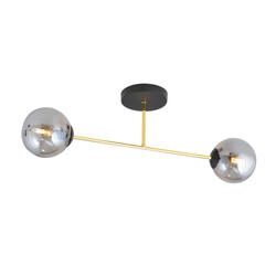 Emibig Petite lampe de plafond noire avec ampoules en laiton et verre fumé 2x E14