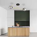 Kleine Deckenleuchte schwarz mit Messing- und Rauchglasbirnen 2x E14