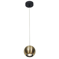Lampe suspendue petite boule bronze + suspension dorée pour spot GU10