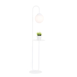 Lampadaire blanc et table d'appoint avec boule en verre blanc laiteux