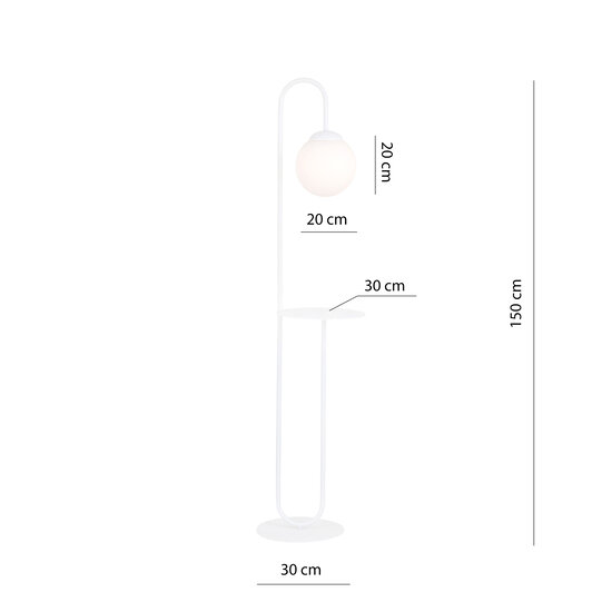 Witte staande lamp en bijzettafel met melkwit glazen bol