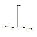 Suspension laiton et noir avec 8 boules en verre blanc