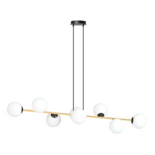 Pendant lamp brass and black with 8 white glass balls