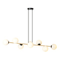 Suspension laiton et noir avec 8 boules en verre blanc