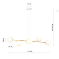 Hanglamp messing en wit met 6 mat witte glazen bollen