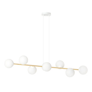 Pendant lamp brass and white with 8 white glass balls