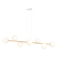 Pendant lamp brass and white with 8 white glass balls