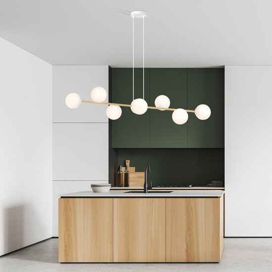 Emibig Emibig Lámpara colgante de latón y blanco con 8 bolas de vidrio blanco - Iluminación perfecta para cualquier espacio