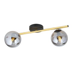 Plafondverlichting 2x E14 zwart met messing en gerookt glas bollen