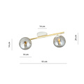 Plafondverlichting 2x E14 wit met messing en gerookt glas bollen