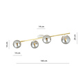 Plafondverlichting 4x E14 zwart met messing en gerookt glas bollen