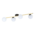 Design plafondlamp 4x E14 zwart met messing en melkglas bollen