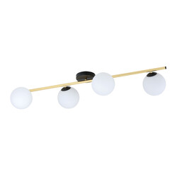 Design ceiling lamp 4x E14 black with brass and frosted glass bulbs