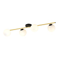 Design plafondlamp 4x E14 zwart met messing en melkglas bollen