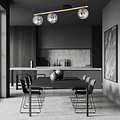 Lange plafondlamp 3x E14 messing en zwart met gerookte glazen bollen