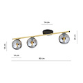 Lange plafondlamp 3x E14 messing en zwart met gerookte glazen bollen
