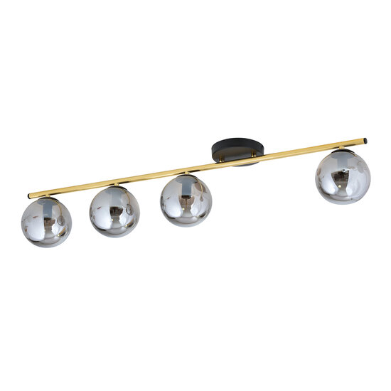 Emibig Emibig Lámpara de techo larga 4x E14 de latón y negro con bolas de vidrio ahumado - Crea una atmósfera acogedora en tu espacio