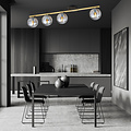 Long ceiling lamp 4x E14 brass and black with smoked glass balls
