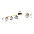 Long ceiling lamp 4x E14 brass and black with smoked glass balls