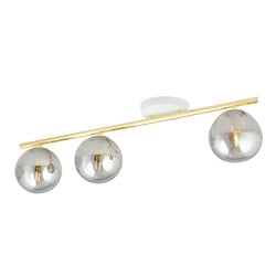 Emibig Lange wit en messing plafondlamp 3x E14 met gerookte glazen bollen