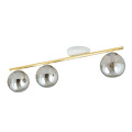 Long white and brass ceiling lamp 3x E14 with smoked glass balls