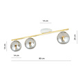 Lange wit en messing plafondlamp 3x E14 met gerookte glazen bollen