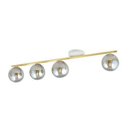Emibig Lámpara de techo larga 4x E14 blanca y latón con bolas de vidrio ahumado