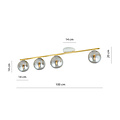 Lange 4x E14 wit en messing plafondlamp met gerookte glazen bollen