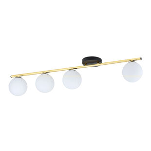 Zwart en messing 4x E14 plafondlamp glazen matwitte bollen