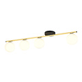 Plafonnier noir et laiton 4x E14 boules verre blanc mat