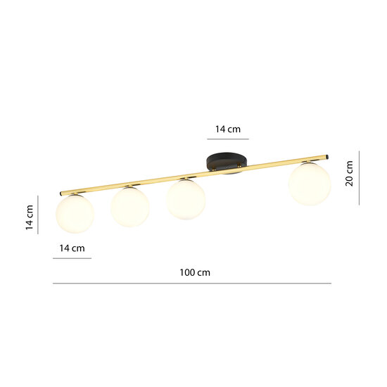 Emibig Emibig Plafonnier noir et laiton 4x E14 boules en verre opalescent - Idéal pour un éclairage élégant dans n'importe quel espace