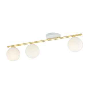 Emibig Lámpara de techo blanca y de latón 3x E14 bolas de vidrio mate blanco