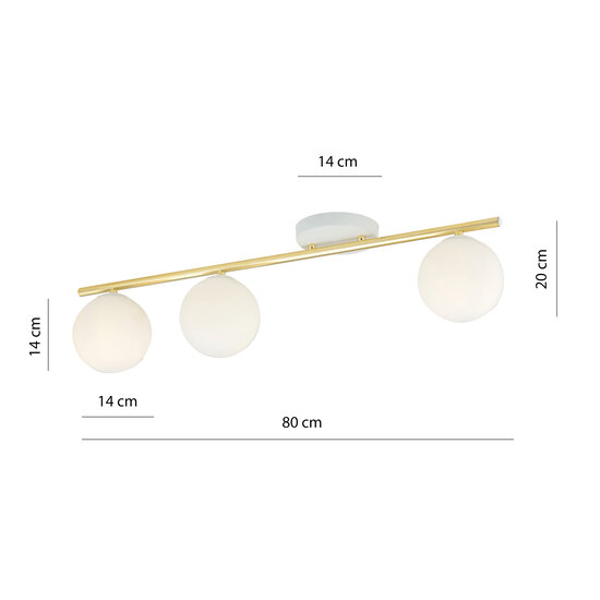 Plafón blanco y latón 3x E14 cristal mate bolas blanco