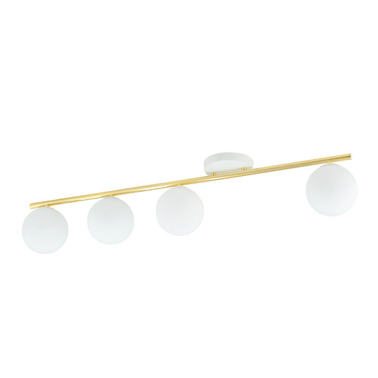 Wit en messing 4x E14 plafondlamp glazen matwitte bollen