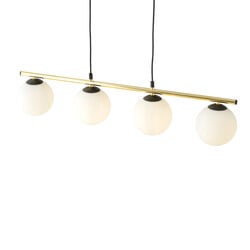 Emibig Lange zwart en messing hanglamp 4x E14 melkglas bollen