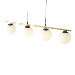 Lange zwart en messing hanglamp 4x E14 melkglas bollen