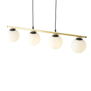 Long black and brass hanging lamp 4x E14 frosted glass bulbs